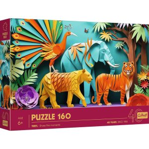 trefl puzzle 160 el dżungla z efektem 3d 40051, zabawki Nino Bochnia, pomysł na prezent dla 5 latki, puzzle z efektem 3d tygrysy