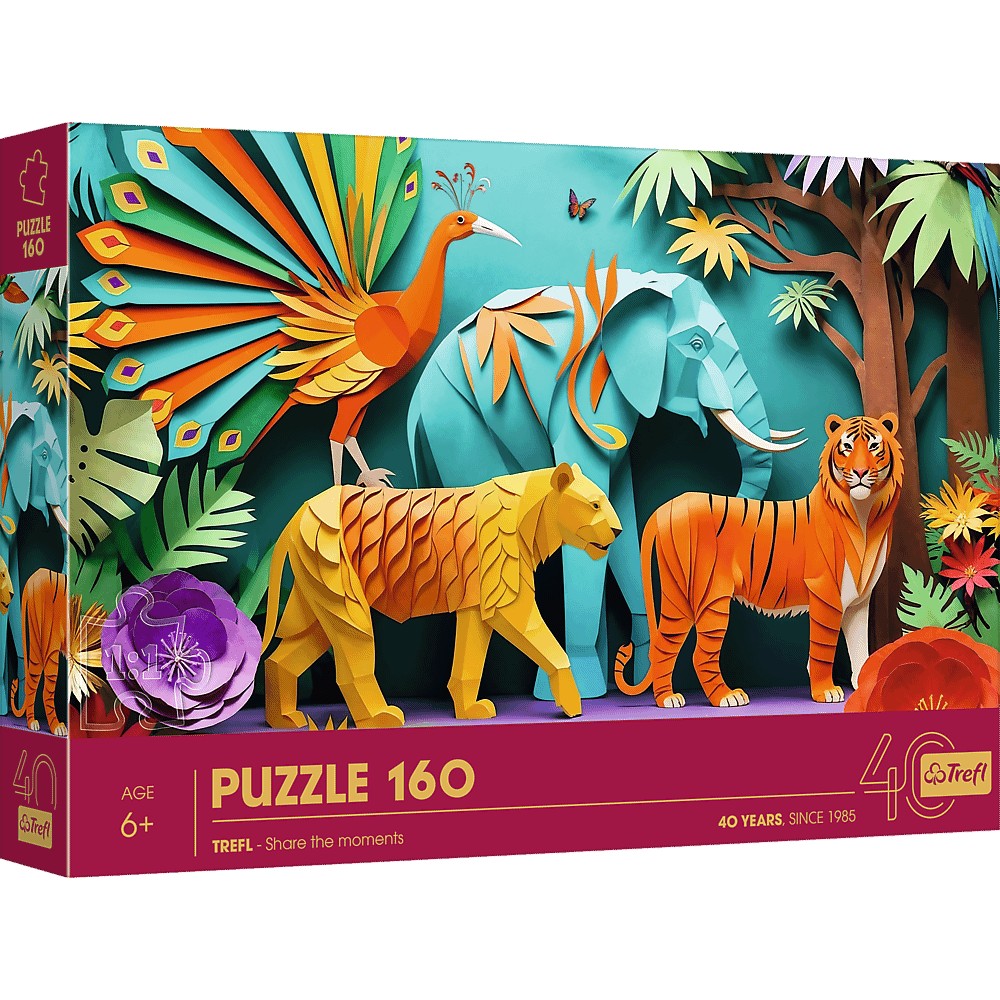 trefl puzzle 160 el dżungla z efektem 3d 40051, zabawki Nino Bochnia, pomysł na prezent dla 5 latki, puzzle z efektem 3d tygrysy