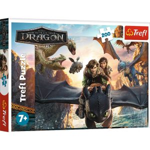 trefl puzzle 200 el Jak wytresować smoka Szczerbatek i przyjaciele 13348, zabawki Nino Bochnia, pomysł na prezent dla 8 latka, puzzle ze Smokami