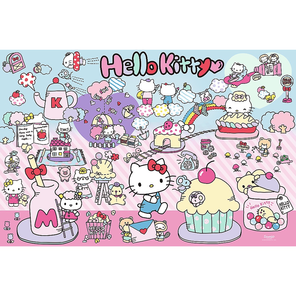 trefl puzzle 300 el Hello Kitty Poznaj świat Hello Kitty 23031, zabawki Nino Bochnia, pomysł na prezent dla 8 latki, puzzle Hello kitty