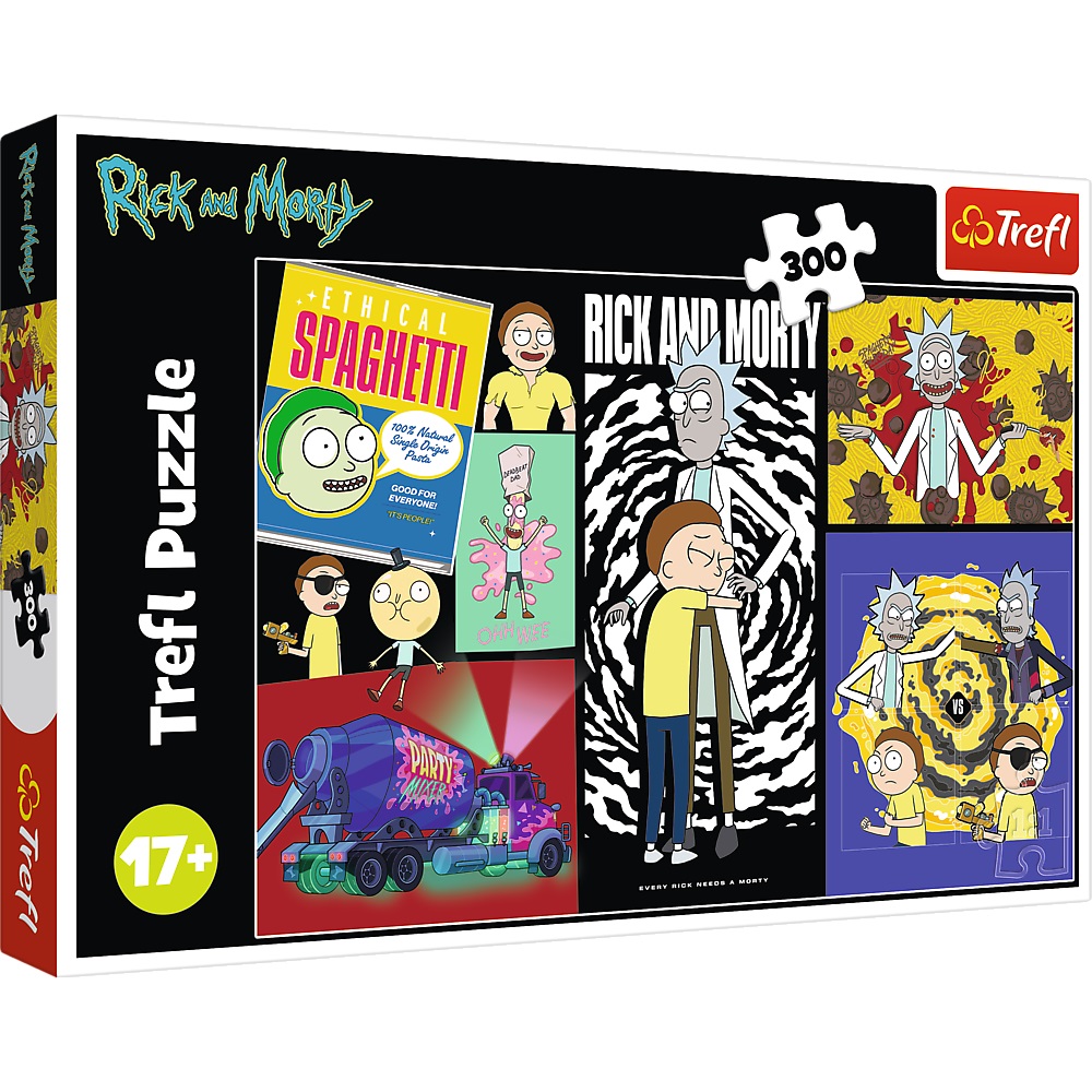 trefl puzzle 300 el Rick i Morty Dziwne miejsce w galaktyce 23035, zabawki Nino Bochnia, pomysł na prezent dla 7 latka, puzzle Rick i Morty