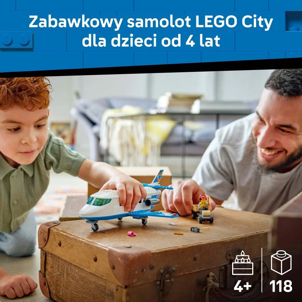 Klocki Lego City 60492 Samolot pasażerski, zabawki Nino Bochnia, pomysł na prezent dla 4 latka, lego samolot