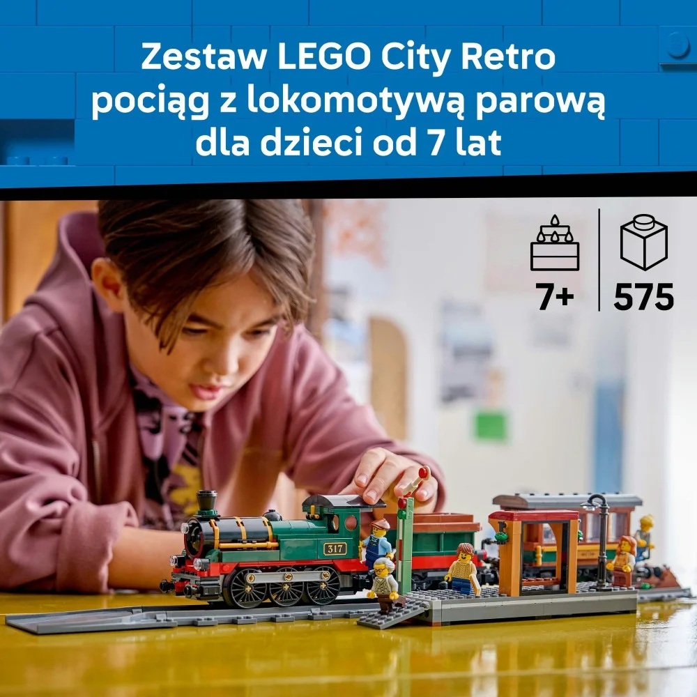 Klocki Lego City 60511 Retro pociąg z lokomotywą parową, zabawki nino bochnia, pomysł na prezent dla 7 latka, lego ciuchcia, lego city kolejka, lego pociąg, lego lokomotywa