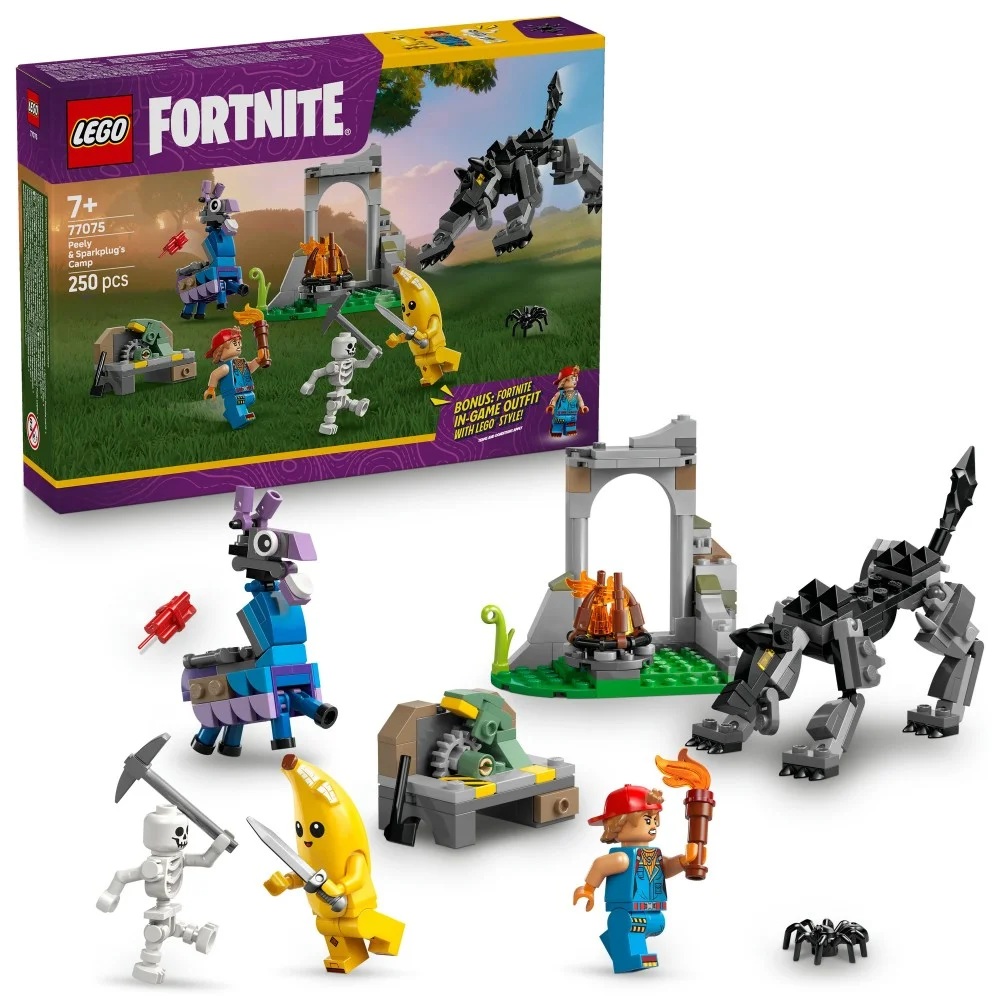 Klocki Lego Fortnite 77075 Skórek i Iskra oraz obóz, zabawki Nino Bochnia, pomysł na prezent dla 9 latka, lego Fortnite