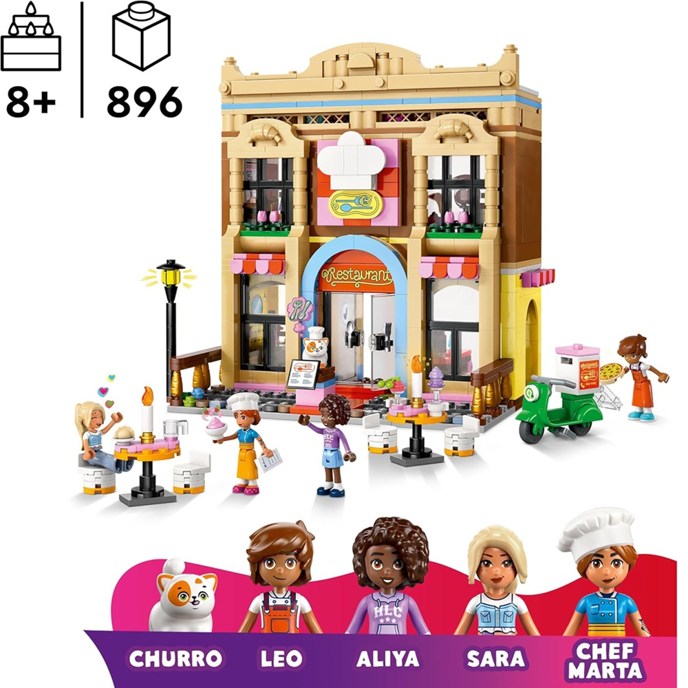 Klocki Lego Friends 42655 Restauracja i szkoła gotowania, zabawki Nino Bochnia, pomysł na prezent dla 9 latki, lego Friends, klocki lego dla dziewczynki