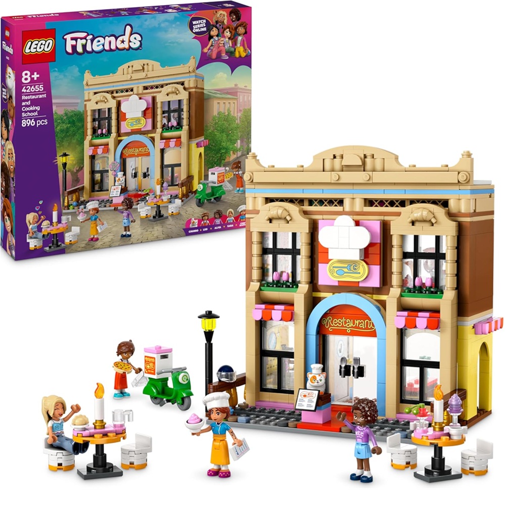 Klocki Lego Friends 42655 Restauracja i szkoła gotowania, zabawki Nino Bochnia, pomysł na prezent dla 9 latki, lego Friends, klocki lego dla dziewczynki