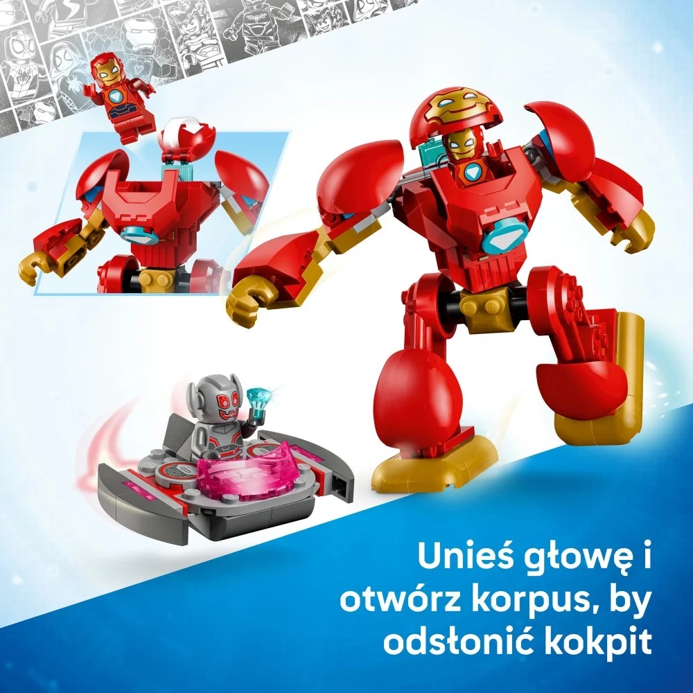 Klocki Lego Marvel 11209 Ultron kontra Iron Man, zabawki Nino Bochnia, pomysł na prezent dla 4 latka, lego Avengers, lego iron man