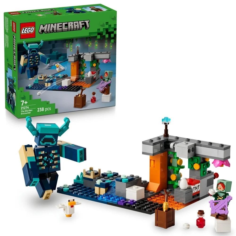 Klocki Lego Minecraft 21274 Spotkanie ze strażnikiem, zabawki nino Bochnia, pomysł na prezent dla 7 latka, klocki Lego Minecraft, lego dla 7 latka