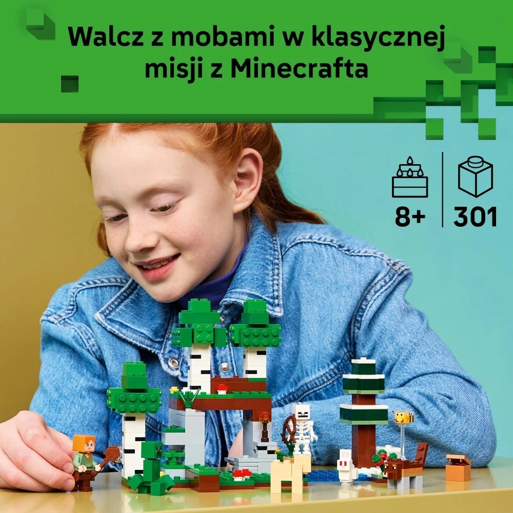 Klocki Lego Minecraft 21593 Przetrwanie pierwszej nocy, zabawki Nino Bochnia, pomysł na prezent dla 8 latka, klocki lego Minecraft, lego 21593