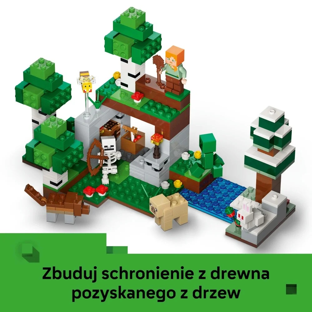 Klocki Lego Minecraft 21593 Przetrwanie pierwszej nocy, zabawki Nino Bochnia, pomysł na prezent dla 8 latka, klocki lego Minecraft, lego 21593