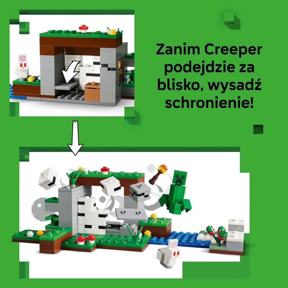 Klocki Lego Minecraft 21593 Przetrwanie pierwszej nocy, zabawki Nino Bochnia, pomysł na prezent dla 8 latka, klocki lego Minecraft, lego 21593