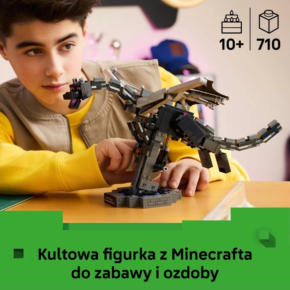 Klocki Lego Minecraft 21595 Smok kresu, zabawki Nino Bochnia, pomysł na prezent dla 10 latka, lego smok z minecrafta