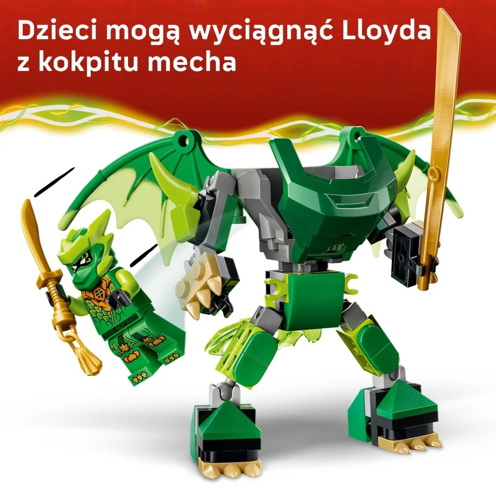 Klocki Lego Ninjago 71862 Smoczy Mech Lloyda zestaw bitewny, zabawki Nino bochnia, pomysł na prezent dla 6 latka, lego ninjago zielony mech Lloyda