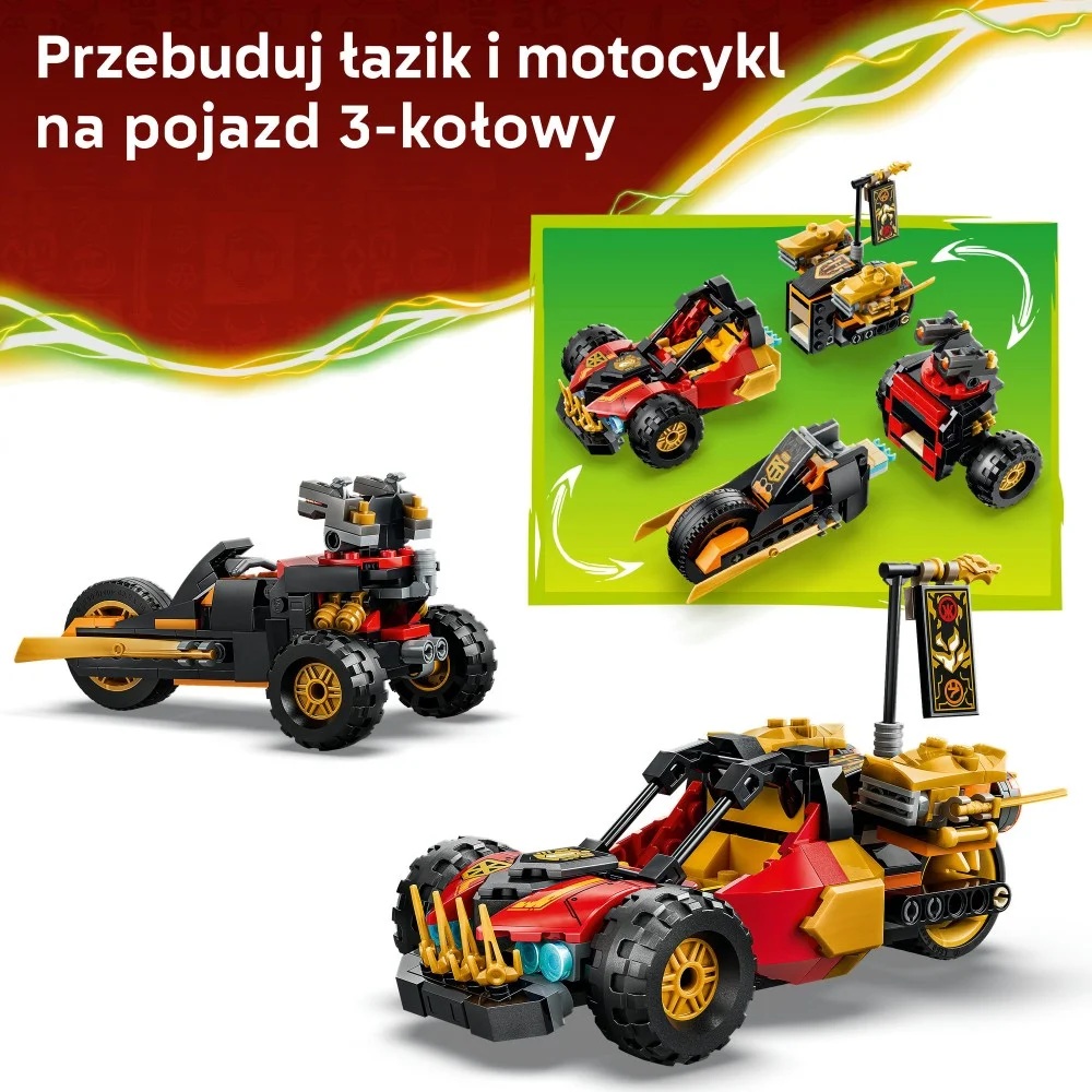 Klocki Lego Ninjago 71864 Wielofunkcyjne pojazdy Kaia i Cole'a, zabawki Nino Bochnia, pomysł na prezent dla 7 latka, lego ninjago 71864