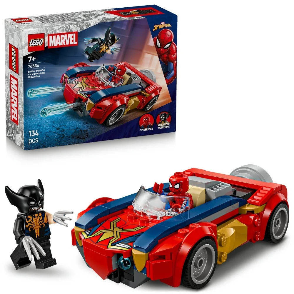 Klocki Lego Spiderman 76336 Spider-man w samochodzie kontra zvenomowany Wolverine, zabawki Nino Bochnia, pomysł na prezent dla 7 latka, lego Spiderman