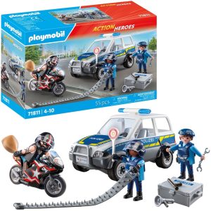Playmobil Action Heroes 71811 Policja w poszukiwaniu przestępcy, zabawki Nino Bochnia, pomysł na prezent dla 6 latka, playmobil policja, radiowóz policyjny i złodziej