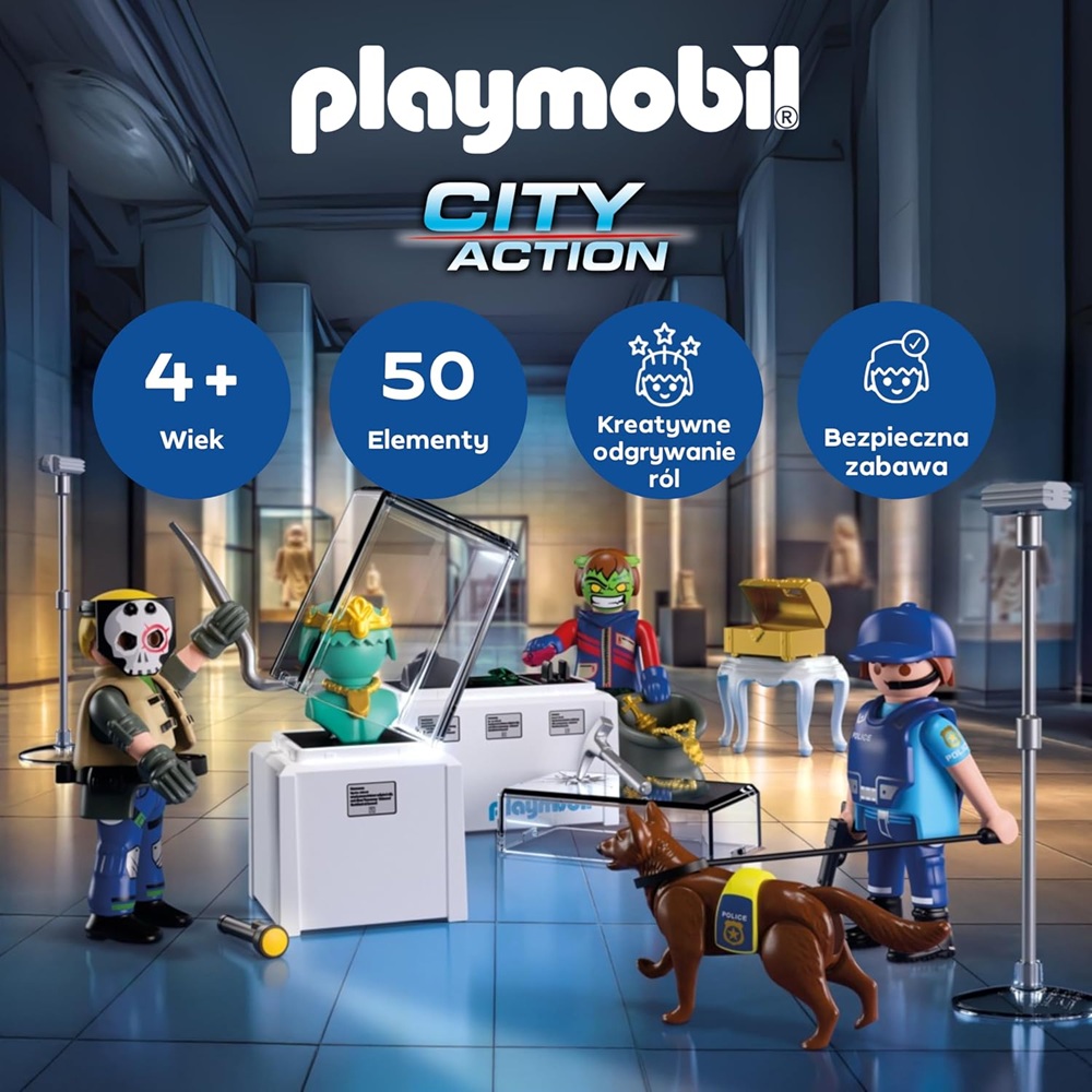 Playmobil City Action 71876 Kradzież w muzeum, zabawki nino Bochnia, pomysł na prezent dla 5 latka, playmobil policja ze złodziejami