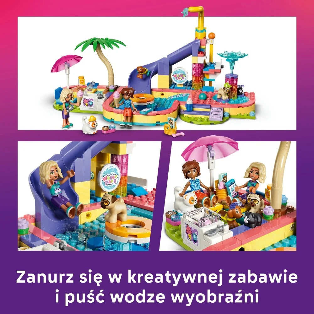 Klocki Lego Friends 42676 Frajda w parku wodnym, zabawki Nino Bochnia, pomysł na prezent dla 7 latki , klocki lego Friends zabawy w parku wodnym