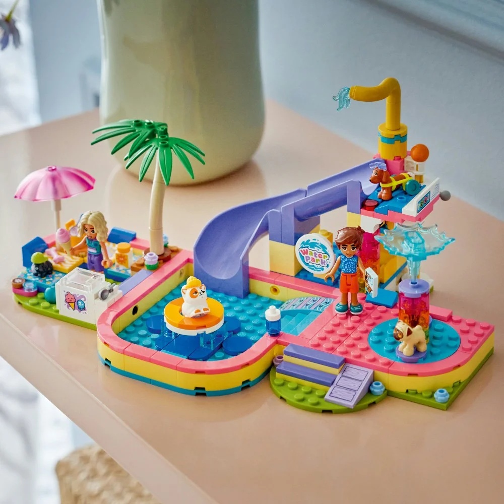 Klocki Lego Friends 42676 Frajda w parku wodnym, zabawki Nino Bochnia, pomysł na prezent dla 7 latki , klocki lego Friends zabawy w parku wodnym