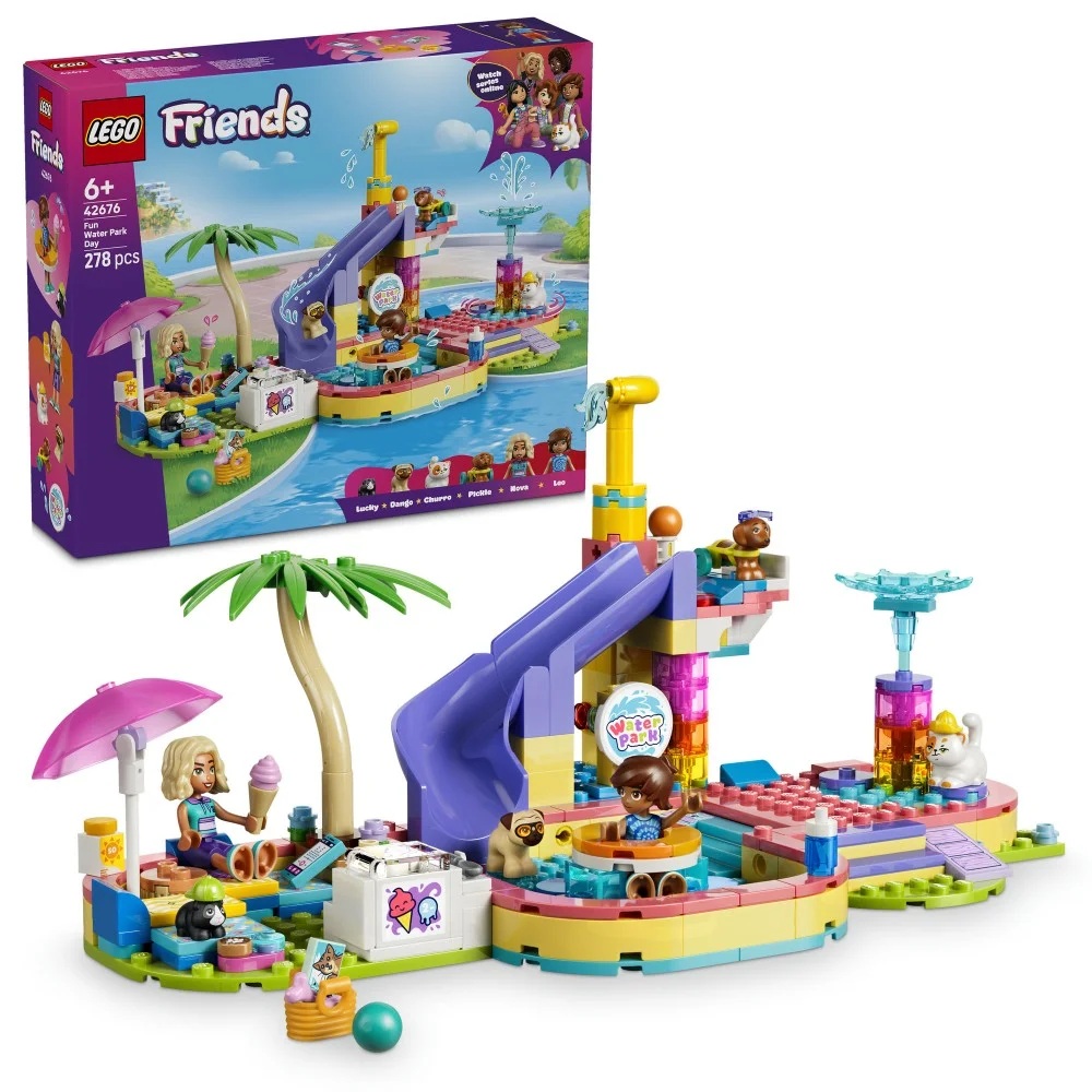 Klocki Lego Friends 42676 Frajda w parku wodnym, zabawki Nino Bochnia, pomysł na prezent dla 7 latki , klocki lego Friends zabawy w parku wodnym
