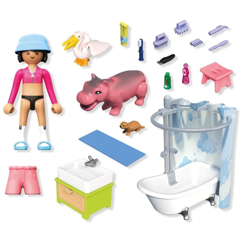 Playmobil Animals Friends 71950 Zwierzęta w kąpieli, zabawki Nino Bochnia, pomysł na prezent dla 4 latki, playmobil zestaw z hipopotamem