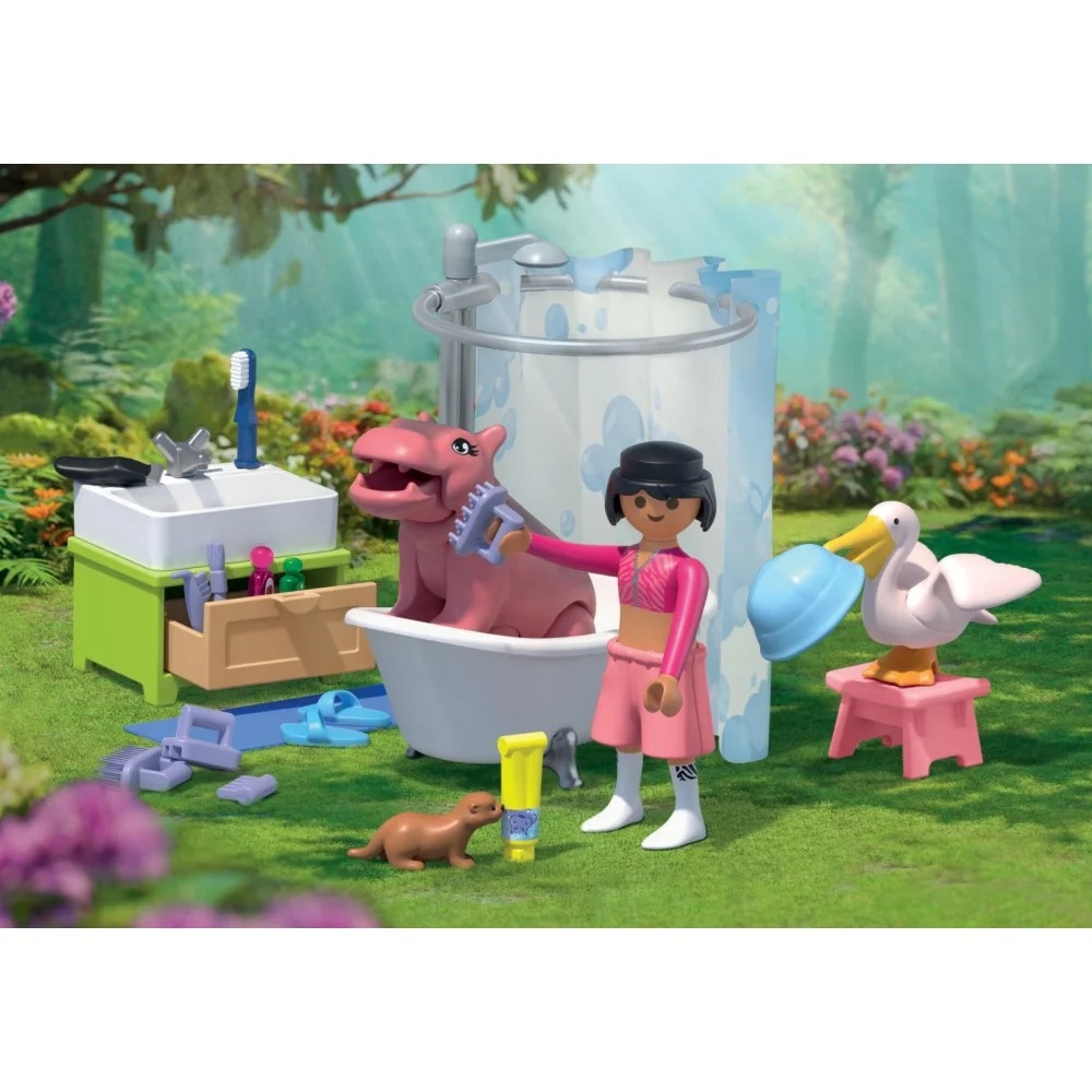 Playmobil Animals Friends 71950 Zwierzęta w kąpieli, zabawki Nino Bochnia, pomysł na prezent dla 4 latki, playmobil zestaw z hipopotamem