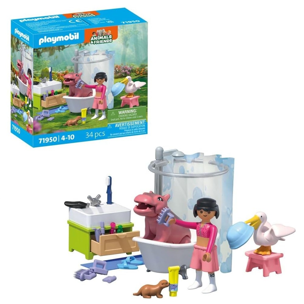 Playmobil Animals Friends 71950 Zwierzęta w kąpieli, zabawki Nino Bochnia, pomysł na prezent dla 4 latki, playmobil zestaw z hipopotamem