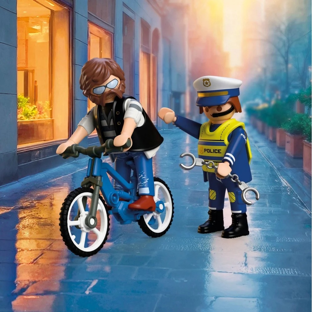 Playmobil City Action 72076 Kradzież roweru, zabawki Nino Bochnia, pomysł na prezent dla 6 latka, playmobil policjant i złodziej