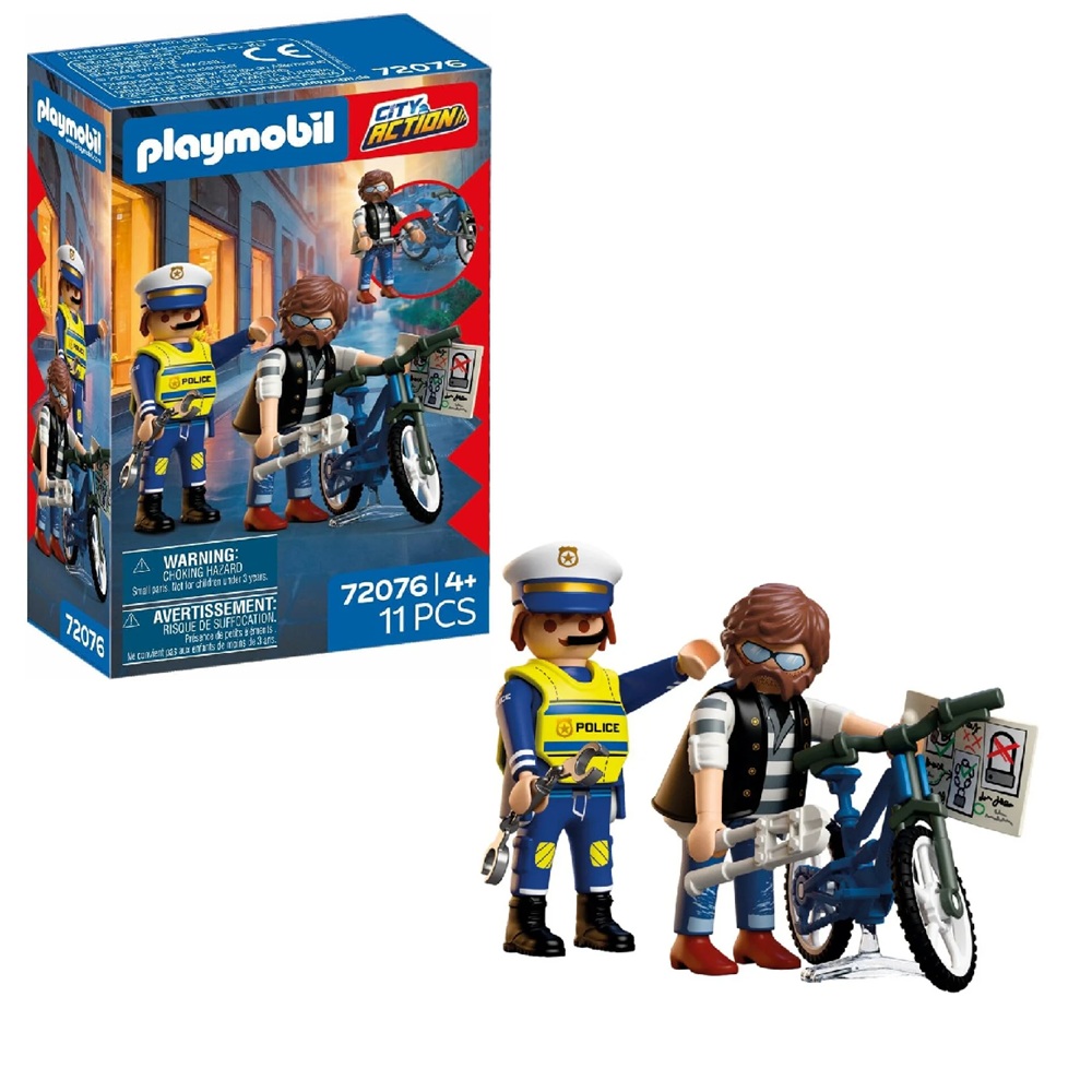 Playmobil City Action 72076 Kradzież roweru, zabawki Nino Bochnia, pomysł na prezent dla 6 latka, playmobil policjant i złodziej