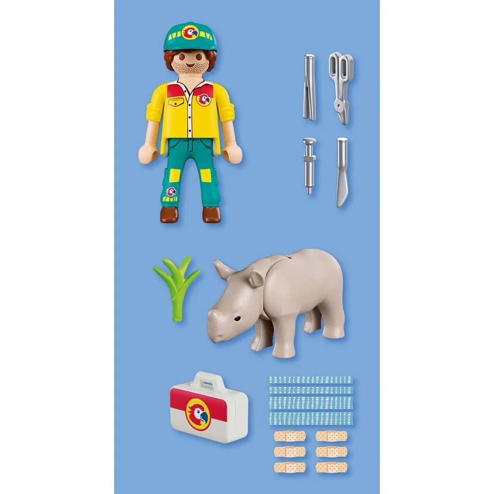 Playmobil Duo Pack 72025 Strażnik leśny z nosorożcem, zabawki Nino Bochnia, pomysł na prezent dla 3 latka, figurka z nosorożcem,