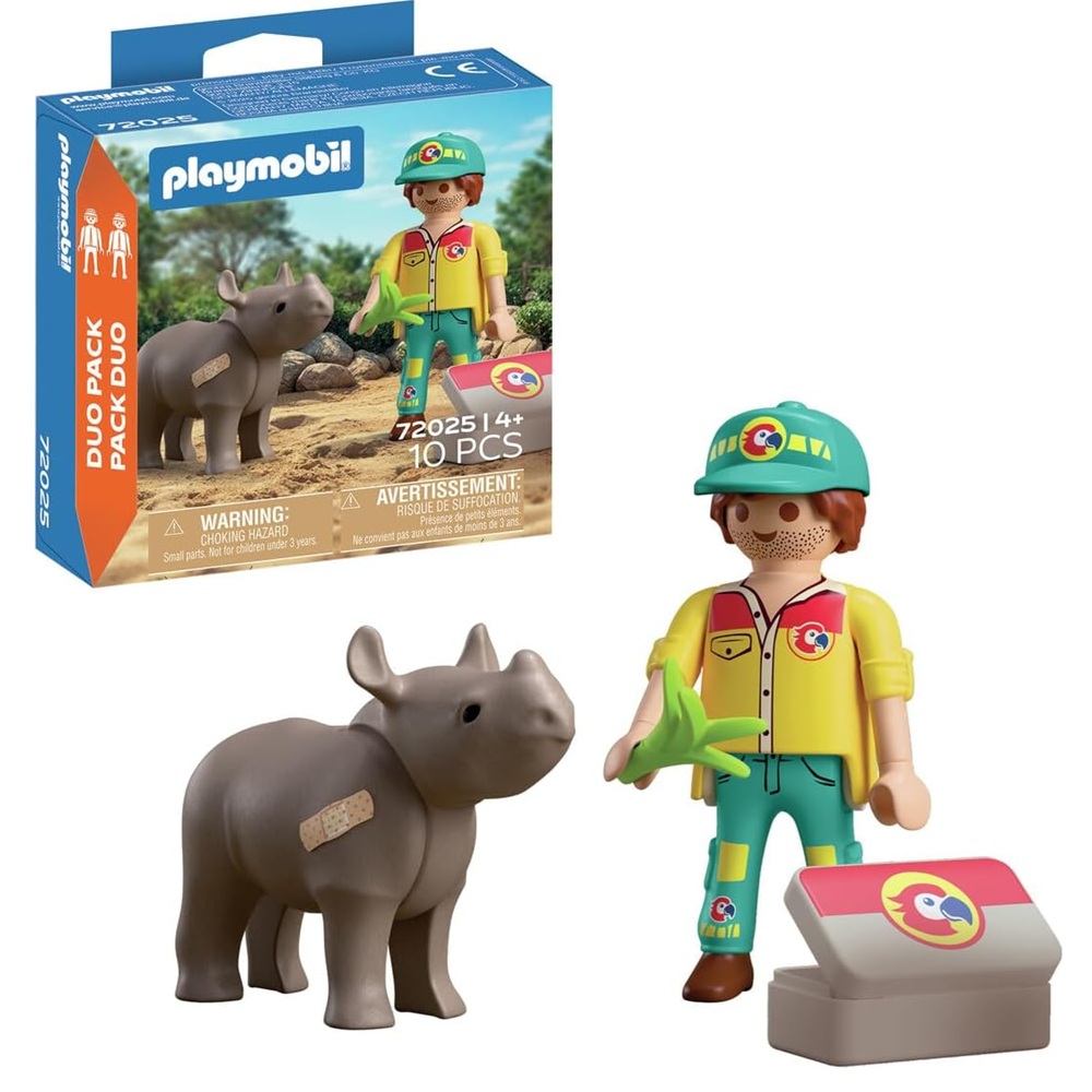 Playmobil Duo Pack 72025 Strażnik leśny z nosorożcem, zabawki Nino Bochnia, pomysł na prezent dla 3 latka, figurka z nosorożcem,