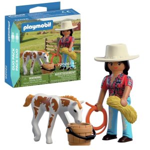 Playmobil Duo Pack 72026 Kowbojka ze źrebakiem, zabawki Nino Bochnia, pomysł na prezent dla 4 latki, farmerka z konikiem zabawki
