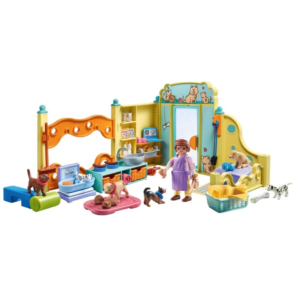 Playmobil My Life 71743 Dom dla szczeniaków, zabawki Nino Bochnia, pomysł na prezent dla 5 latki, playmobil zestaw z pieskami