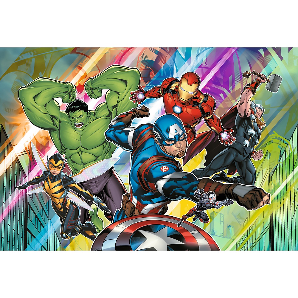 Trefl Puzzle 100 el Avengers Potęga i moc plakat kolekcjonerski 16552, puzzle dla 5 latka, puzzle avengers z plakatem