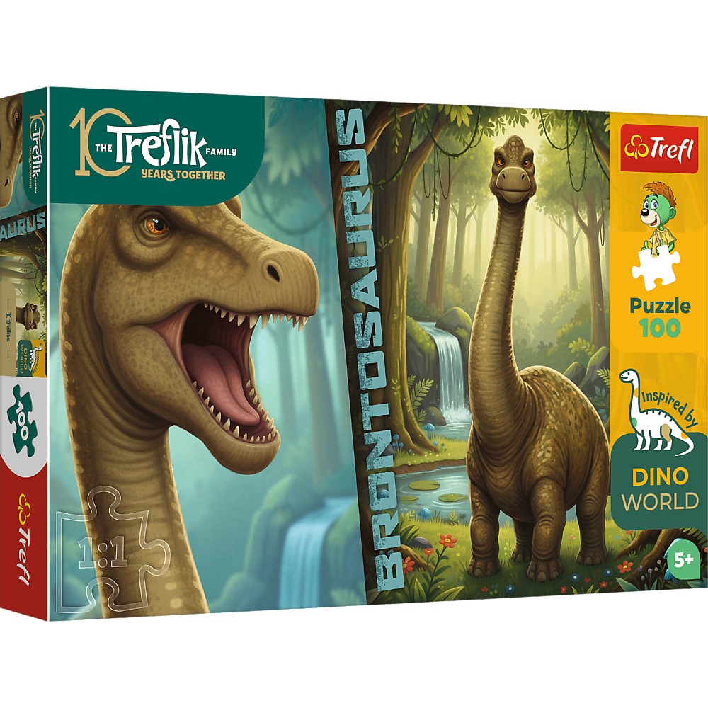 Trefl Puzzle 100 el Brontozaurus 16583, zabawki Nino Bochnia, pomysł na prezent dla 5 latka, puzzle z dinozaurami