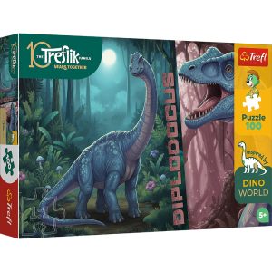 Trefl Puzzle 100 el Diplodok 16579, zabawki Nino Bochnia, pomysł na prezent dla 5 latka, puzzle z dinozaurami, puzzle diplodok