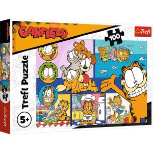 Trefl Puzzle 100 el Garfield Leniwy Garfield 16521, zabawki Nino Bochnia, pomysł na prezent dla 5 latka, puzzle z Garfildem