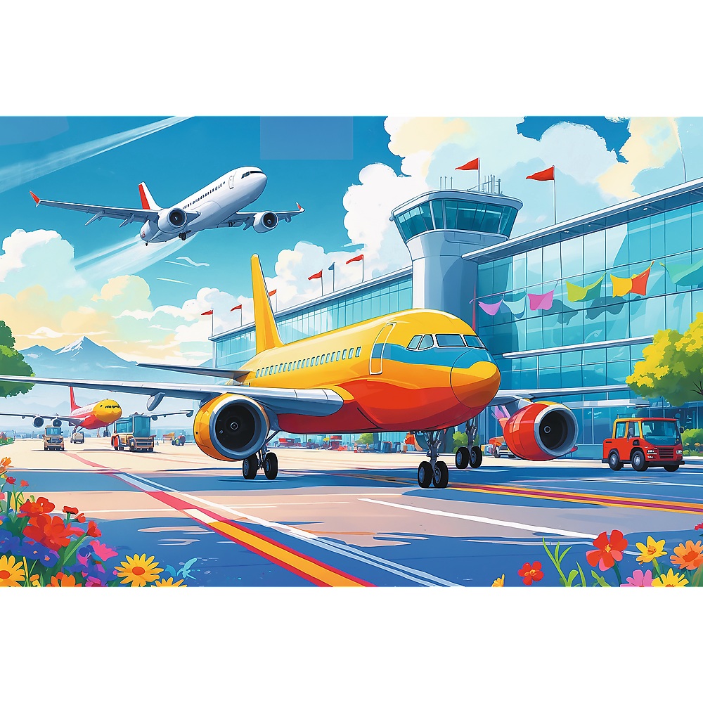 Trefl Puzzle 100 el Król przestworzy 16491, zabawki Nino Bochnia, pomysł na prezent dla 5 latka, puzzle z samolotem, puzzle samolot i lotnisko