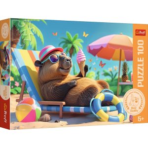 Trefl Puzzle 100 el Relaks w stylu kapibary 16537, zabawki Nino Bochnia, pomysł na prezent dla 5 latka, puzzle z kapibarą, puzzle kapibara dla 5 latka