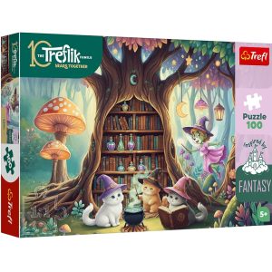 Trefl Puzzle 100 el Rodzina Treflików Czarodziejskie kociaki 16572, zabawki Nino Bochnia, pomysł na prezent dla 5 latki, puzzle fantasy