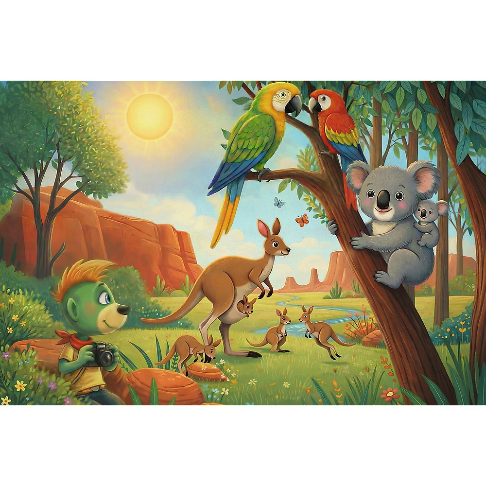 Trefl Puzzle 100 el Rodzina Treflików Koala i kangury 16594, zabawki Nino Bochnia, pomysł na prezent dla 5 latki, puzzle koala i kangury