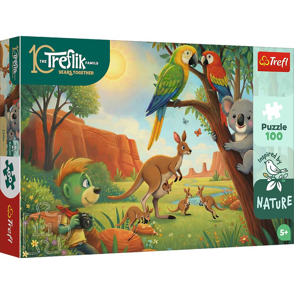 Trefl Puzzle 100 el Rodzina Treflików Koala i kangury 16594, zabawki Nino Bochnia, pomysł na prezent dla 5 latki, puzzle koala i kangury
