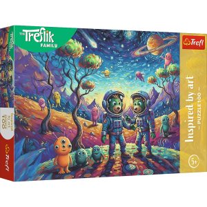 Trefl Puzzle 100 el Rodzina Treflików Kosmiczne fantazje 16562, zabawki Nino Bochnia, pomysł na prezent dla 5 latka, puzzle fantasy