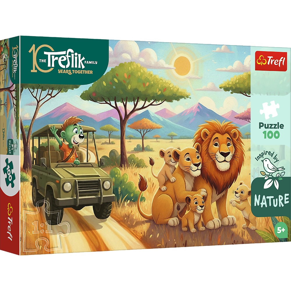 Trefl Puzzle 100 el Rodzina Treflików Lwy 16593, zabawki nino Bochnia, pomysł na prezent dla 5 latka, puzzle z lwami