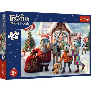 Trefl Puzzle 100 el Rodzina Treflików Mikołaj i renifer na ratunek 16540, zabawki Nino Bochnia, pomysł na prezent dla 5 latka, puzzle świąteczne, puzzle na święta bożego narodzenia, puzzle zimowe