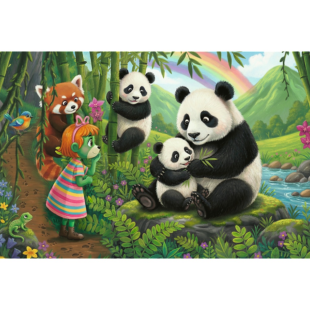 Trefl Puzzle 100 el Rodzina Treflików Pandy 16595, zabawki Nino Bochnia, pomysł na prezent dla 5 latki, puzzle z pandami, puzzle pandy 100 el