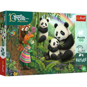 Trefl Puzzle 100 el Rodzina Treflików Pandy 16595, zabawki Nino Bochnia, pomysł na prezent dla 5 latki, puzzle z pandami, puzzle pandy 100 el