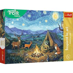 Trefl Puzzle 100 el Rodzina Treflików Przy ognisku 16564, zabawki Nino Bochnia, pomysł na prezent dla 5 latka