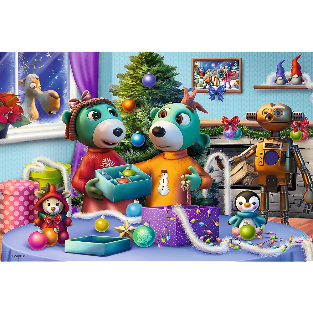 Trefl Puzzle 100 el Rodzina Treflików Święta Rodziny Treflików 16483, zabawki Nino Bochnia, pomysł na prezent dla 5 latka, puzzle na święta bożego narodzenia, puzzle zimowe