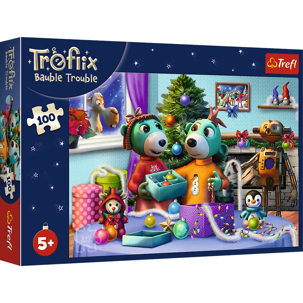 Trefl Puzzle 100 el Rodzina Treflików Święta Rodziny Treflików 16483, zabawki Nino Bochnia, pomysł na prezent dla 5 latka, puzzle na święta bożego narodzenia, puzzle zimowe